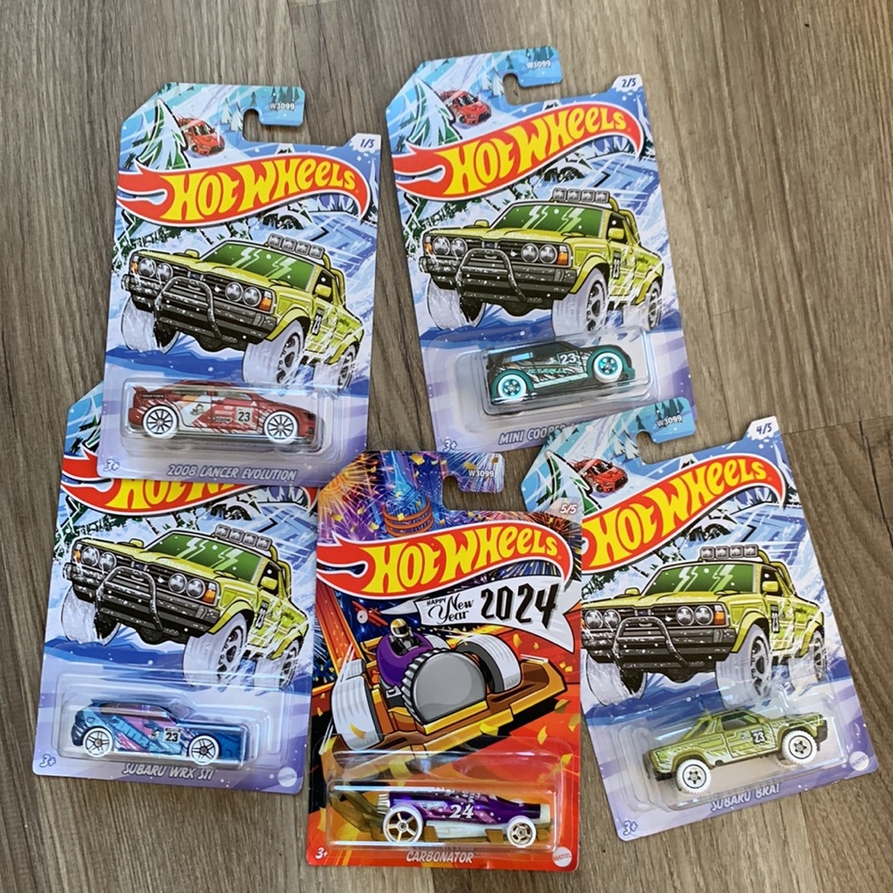 Hot Wheels 2024 Carbonator Lancer Cooper Subaru Brat Subaru HotWheels 5 Car Set